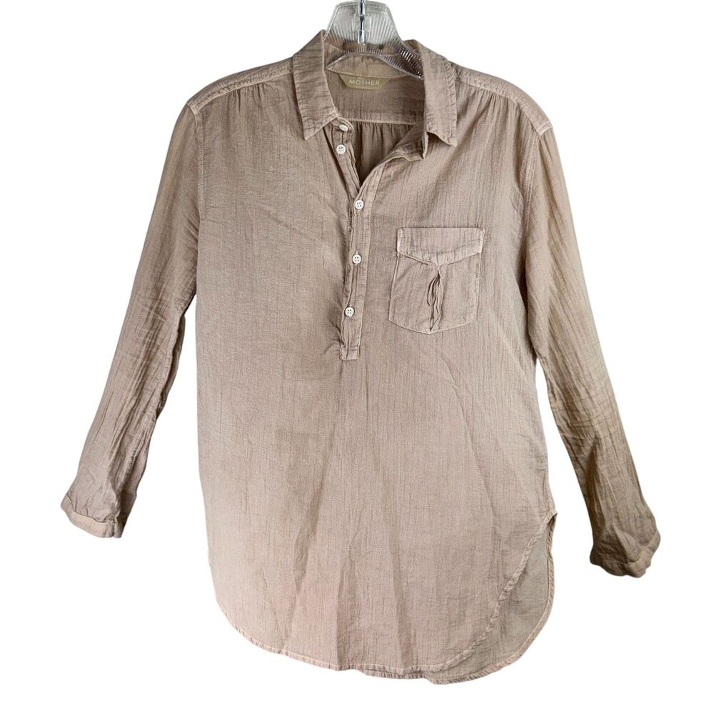 mother lightweight 1/4 button down long sleeve‎ Beige Large